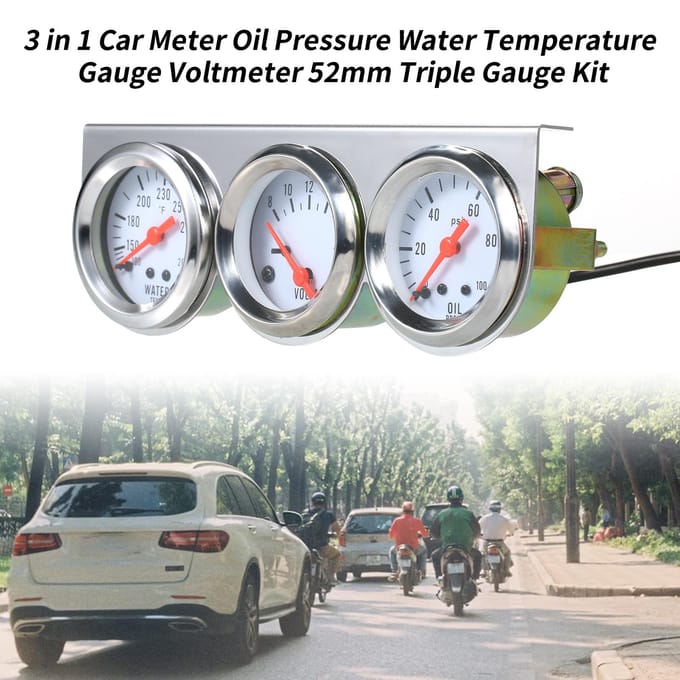 3-in-1 autometer oliedruk Fahrenheit watertemperatuurmeter voltmeter 52 mm drievoudige meterset zilver