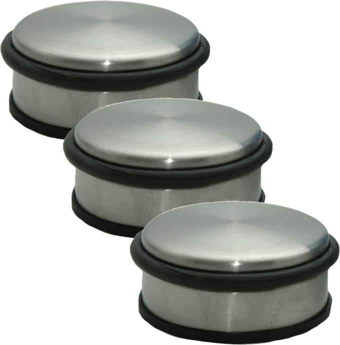 Deurstopper - Set van 3x stuks - RVS - rond - 11,5 x 6 cm - deurstop - 1,1 kg - zilverkleurig