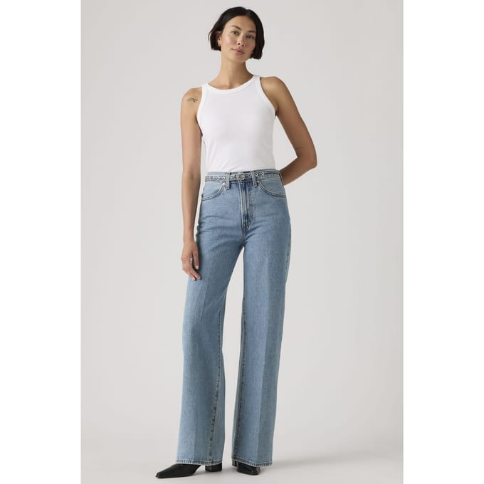 Levi's Ribcage Wide Leg Belted Jeans Maat: W30L34 | Wijde Broeken Outlet | Dames | Blauw
