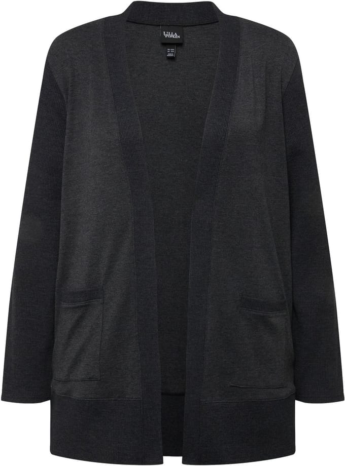 Ulla Popken - Dames - Sweatvest wafelstructuur open model lange mouwen - Zwart - Maat 46+