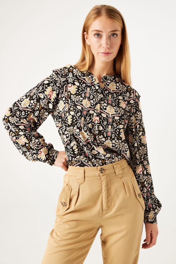 GARCIA Dames Effen Blouse Zwart Lange mouw