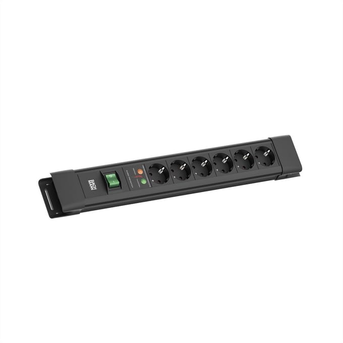 BACHMANN CONNECTUS 6xCEE7/3, 1xSPD 1xschakelaar 2,0 m CEE7/7 zwart