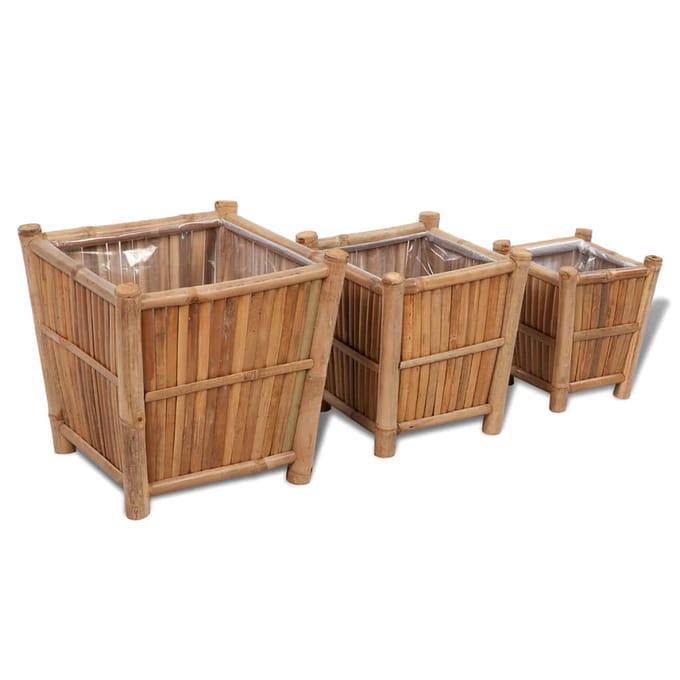 vidaXL - 3 - st - Plantenbakken - verhoogd - bamboe - met - nylon - voering