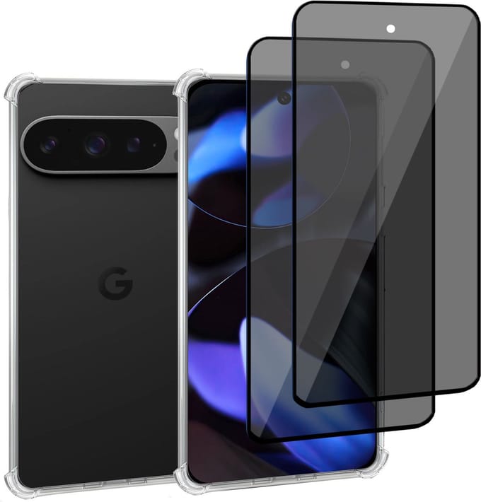 Geschikt voor Google Pixel 9 Pro XL - Hoesje + 2x Screenprotector – Gehard Glas Cover + Shock Proof Case - Transparant