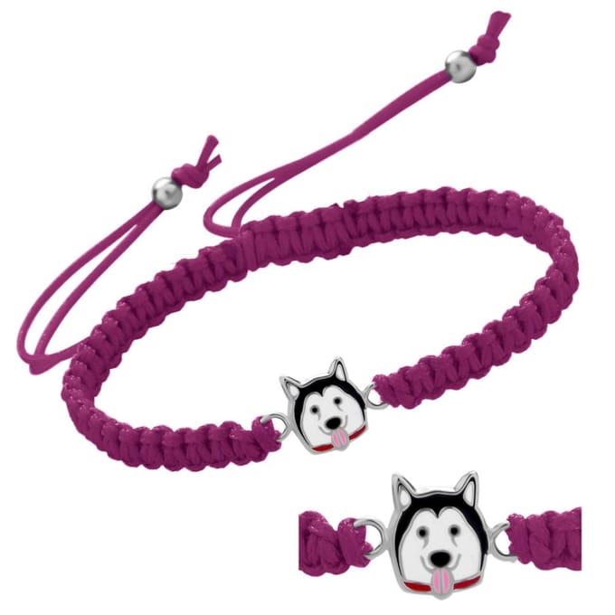 Armband meisje - donker roze zilver - hondje - 37 cm