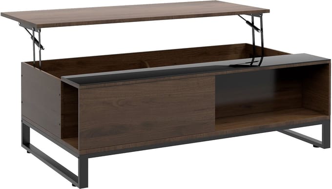 HOMCOM Couchtisch, Stahl, Walnuss, Schwarz,