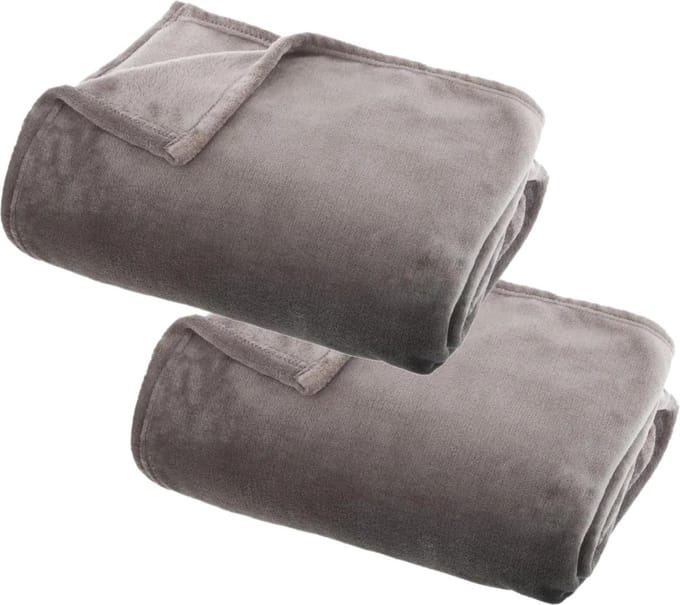 Atmosphera Plaid deken - 2x - grijs - polyester - 130 x 180 cm - Bankdeken - Fleece plaid