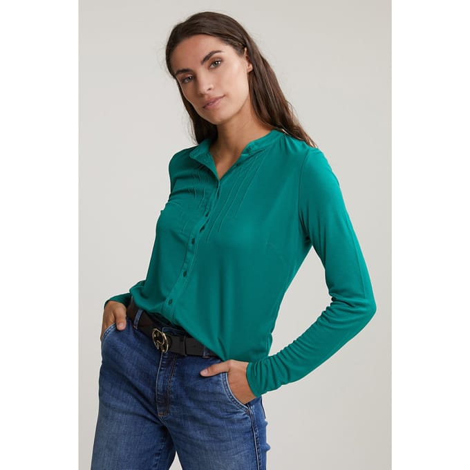 River Woods Green Classic T-shirt Long Sleeves Größe: M | Blusen Outlet | Damen | Grün