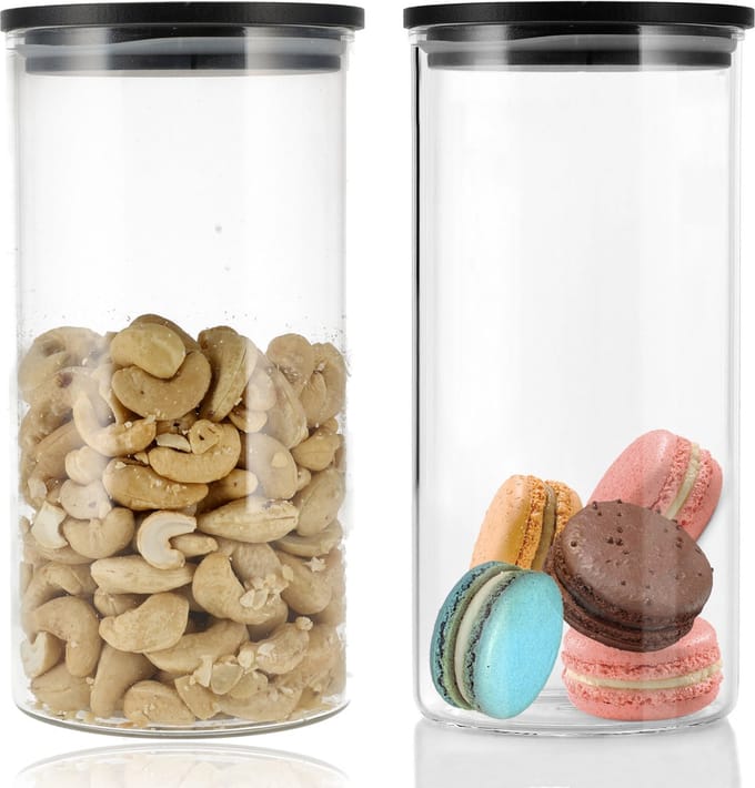 Voorraadpotten Glas 800ML - Set van 2 - Luchtdichte Bamboe Deksel - BPA Vrij