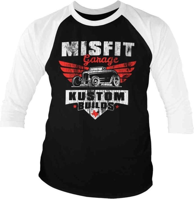 Misfit Garage Raglan top -S- Kustom Builds Zwart/Wit