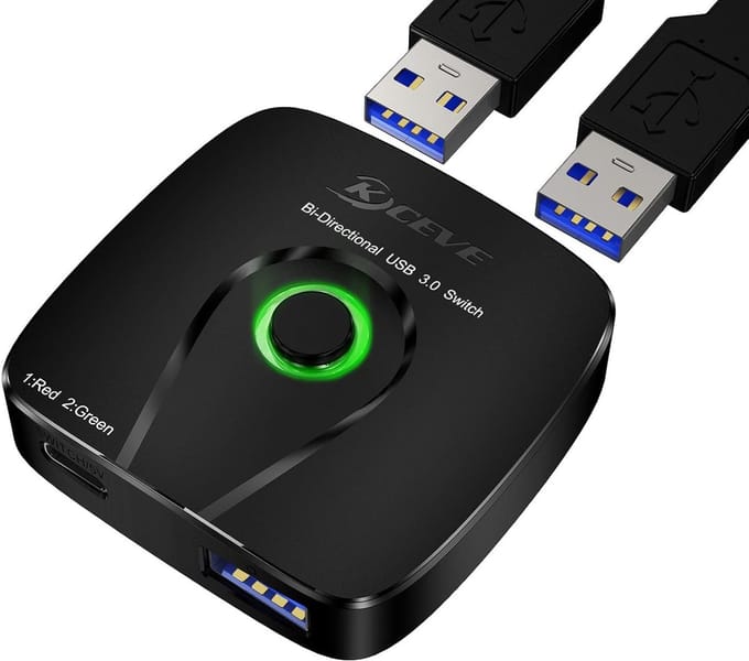 USB 3.0 Schakelaar - KVM Switch - Apparaten Delen - 2 Computers 1 Apparaat