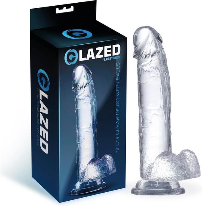 GLAZED - Realistic Dildo With Testicles Crystal Material 18 Cm