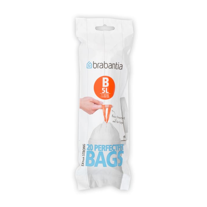 brabantia Size B - trash can liner - 5 L - high-density polyethylene (HDPE) - Wit - pack of 12 x 20