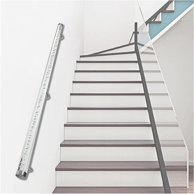 Trapleuning Acryl - Wandmontage Reling - Veilig Traplopen - Antislip Oppervlak - 50-500 cm - Transparant Zilver