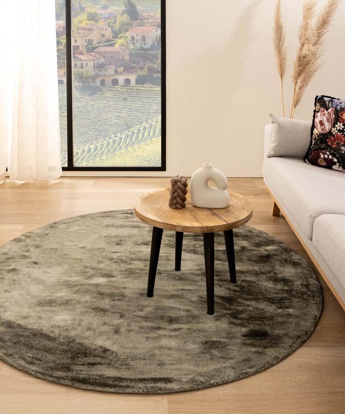Viscose vloerkleed rond - Glamour olijfgroen 200