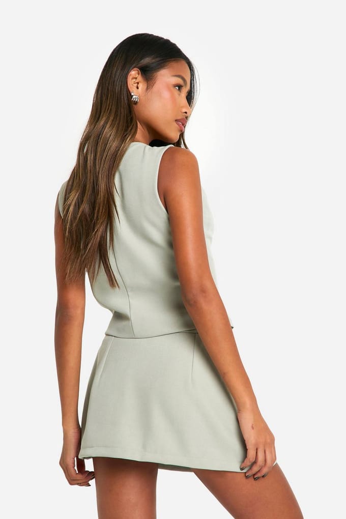boohoo Dames Marl Naaddetail Geplooide Micro Mini Rok | Sage | Maat: 12