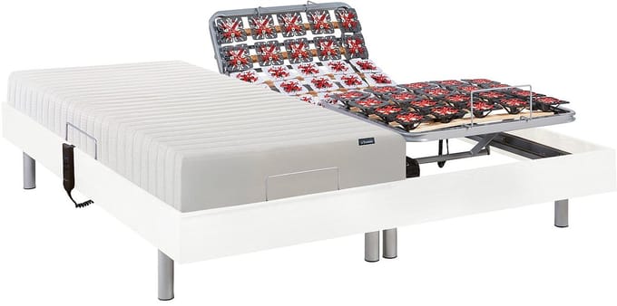 Vente-unique Bed met elektrische lattenbodem hout wit 2 x 90 x 200 cm