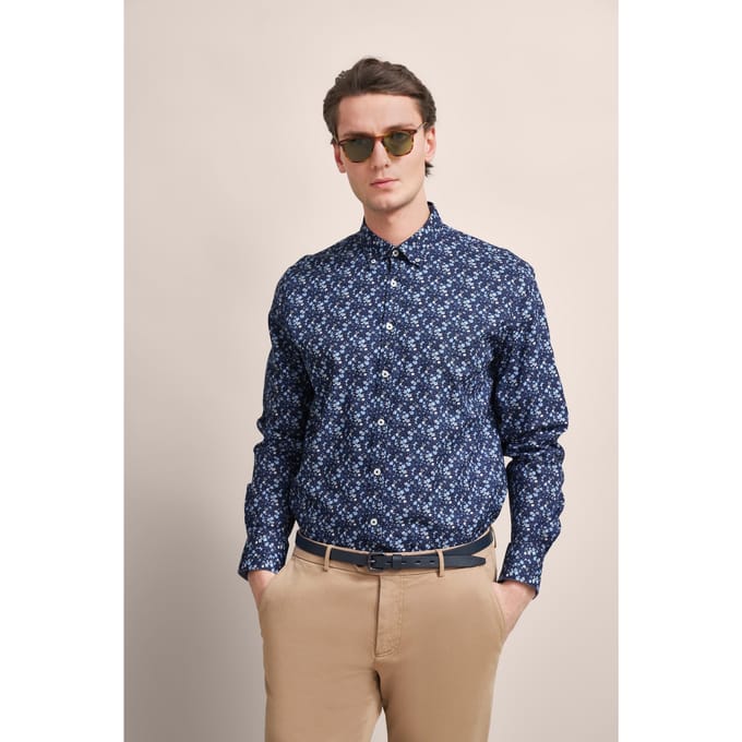 Bugatti Herren Oxford overhemd met bloemenprint