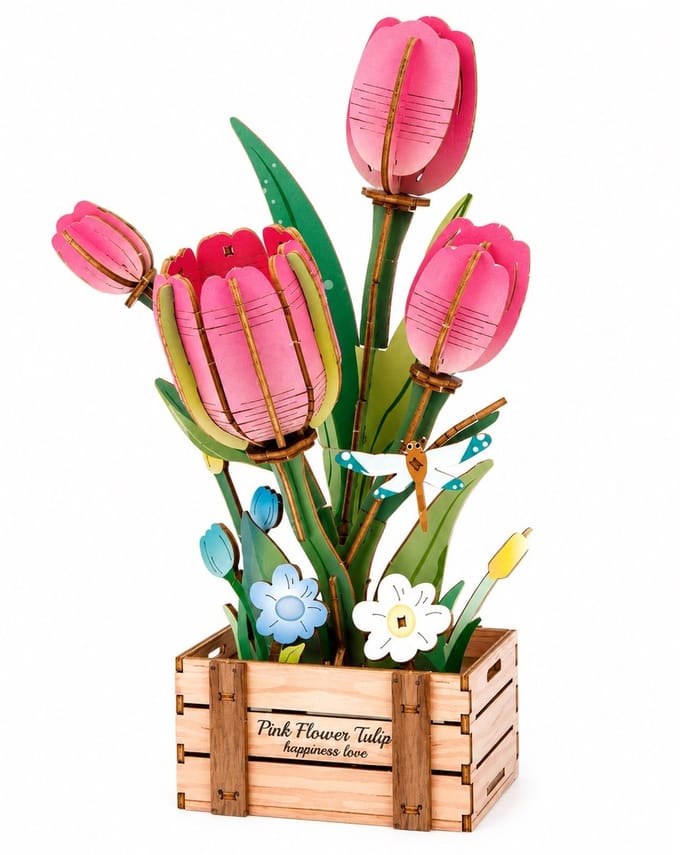 Beehub, 3D Flower, Roze Tulpen, BE011905, 11x8x21 cm
