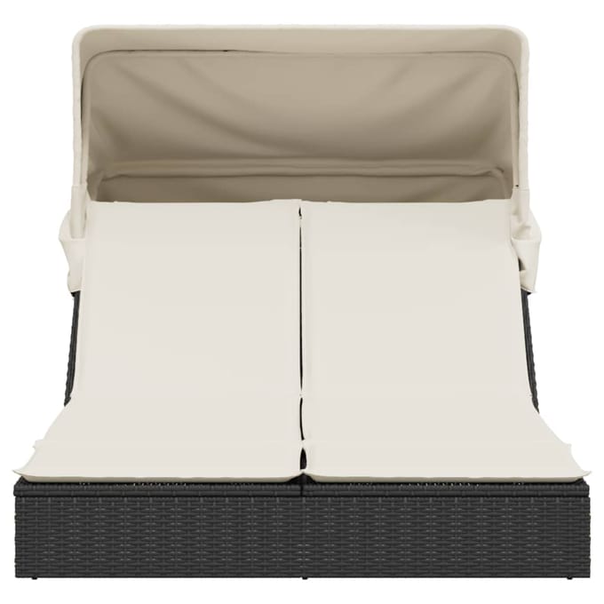 vidaXL - Ligbed - 2-persoons - met - luifel - en - kussens - poly - rattan - zwart