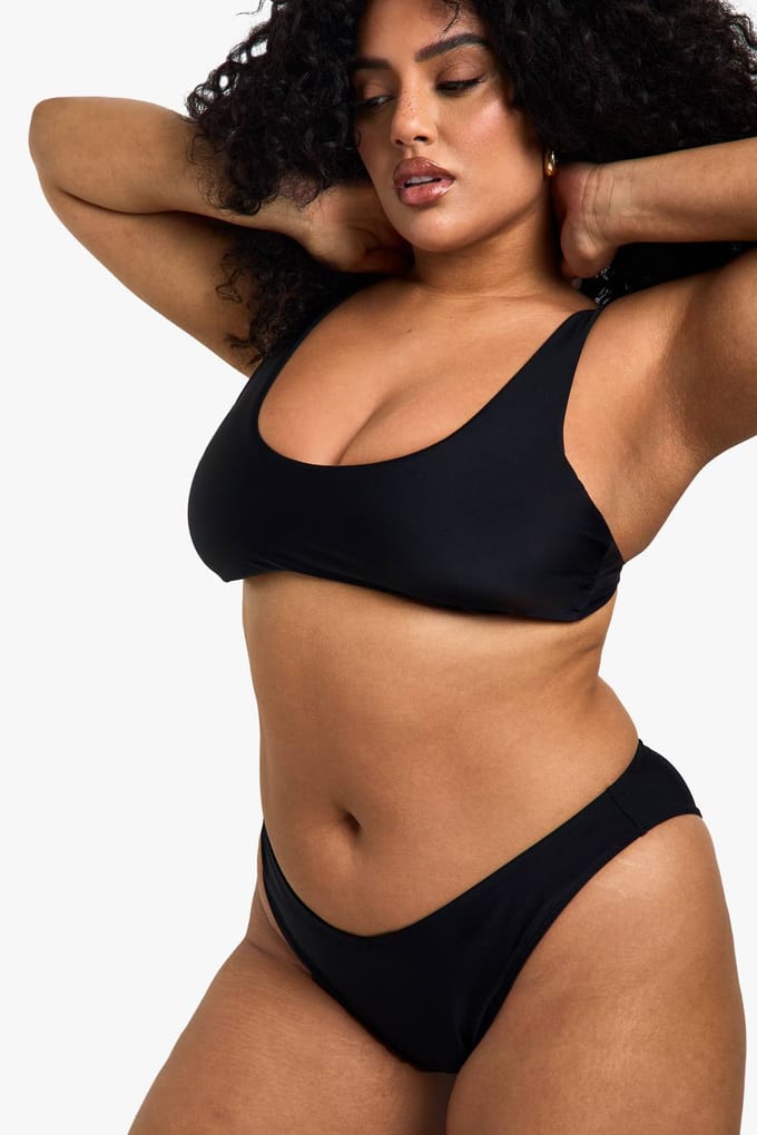 boohoo Dames Plus Zwemkleding Essentials V-Voorkant Slip | Zwart | Maat: 50