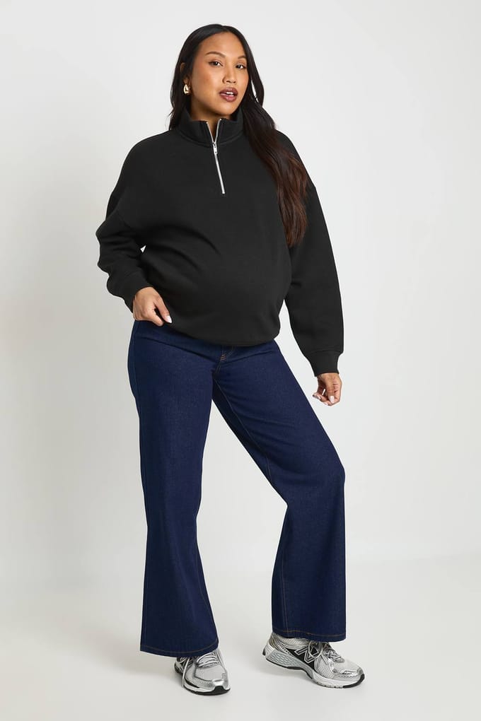 boohoo Dames Zwangerschaps Oversized Half-zip Sweatshirt | Zwart | Maat: 44