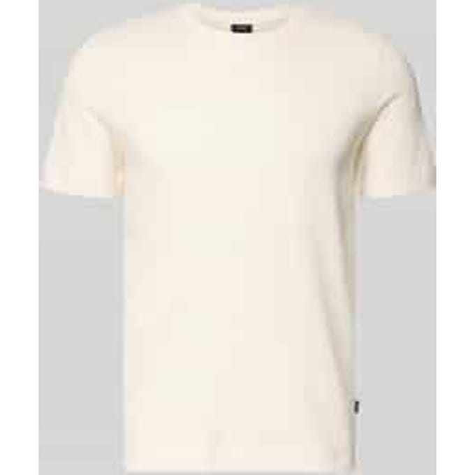 T-shirt met geribde ronde hals