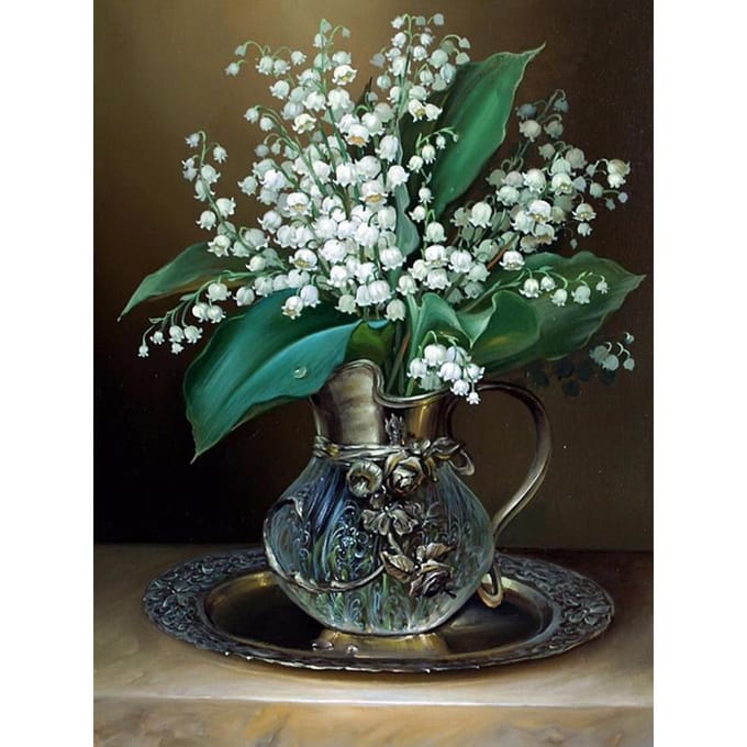 Volledige boor diamant schilderij borduurwerk bloem lelie van de vallei bloem borduurwerk kruissteek 20X30CM gray