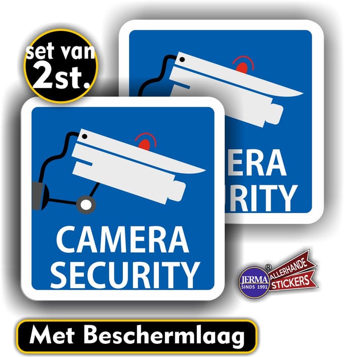 Jerma - Camera Security - Sticker - Set van 2 St- 14 x 14 cm - Weerbestendig - Zelfklevend - Vinyl