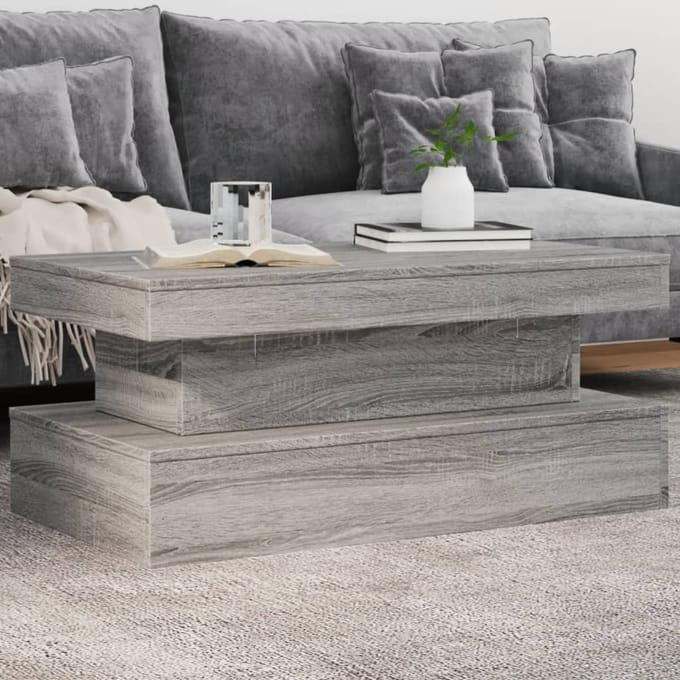 vidaXL - Salontafel - met - LED-verlichting - 90x50x40 - cm - grijs - sonoma - eiken