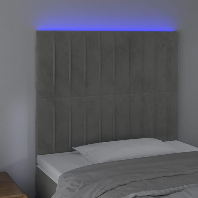 vidaXL - Hoofdbord - LED - 100x5x118/128 - cm - fluweel - lichtgrijs