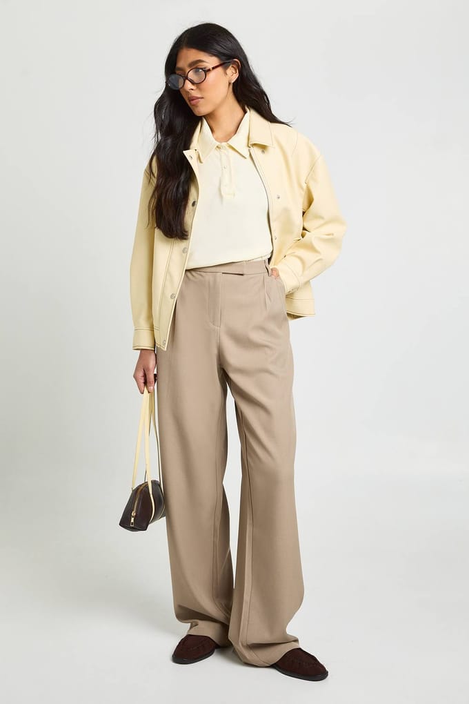 Dames Tall Boohoo Basics Getailleerde Wijde Pijpen Broek | Taupe | Maat: 38