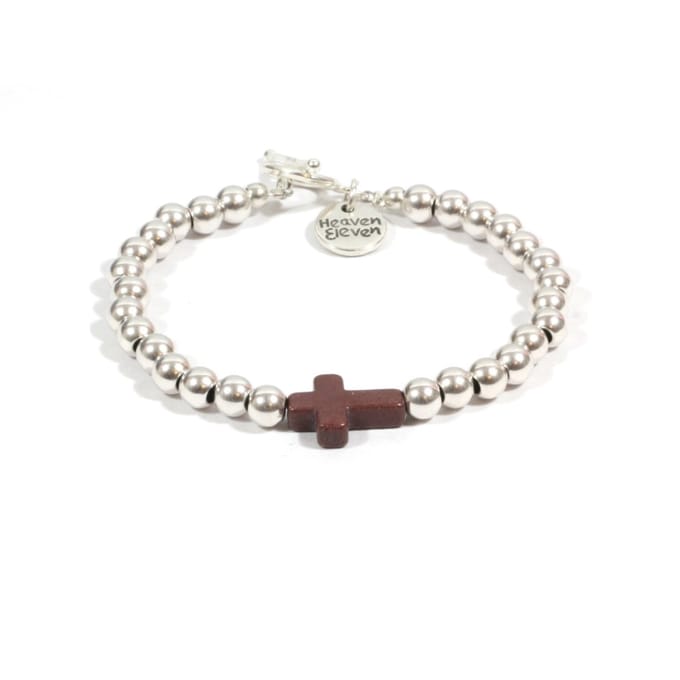 Heaven Eleven - dames - Armband - zilver - plating - bruin - kruis