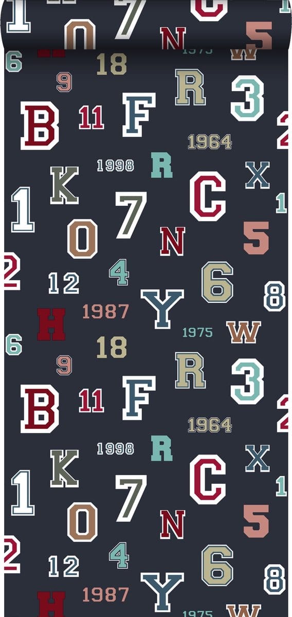 ESTAhome behang cijfers & letters donkerblauw - 53 cm x 10.05 m - 138833