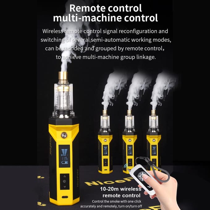 NiceFoto Fog-101.Pro Draagbare Rookmachine Professionele Rookmachine met Afstandsbediening 5 LED geel