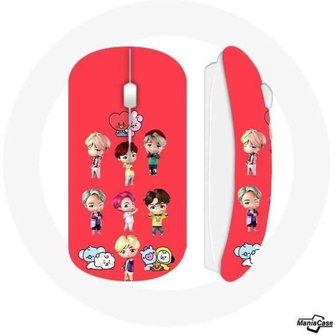 Souris Sans Fil - MANIACASE - BTS TinyTAN - Rouge - Bluetooth - Clé USB wifi incluse