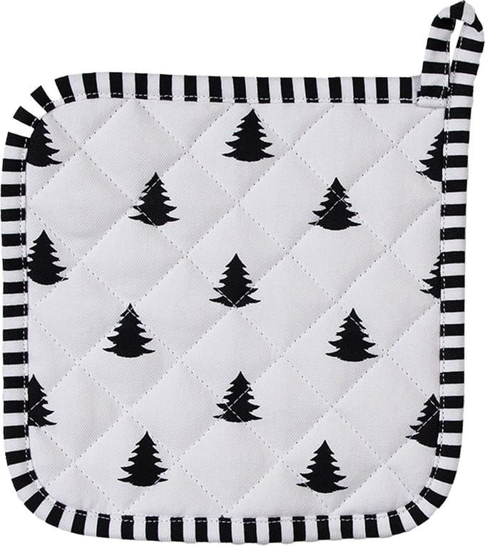 Clayre & Eef Pannenlap 20x20 cm Zwart Wit Katoen Kerstbomen