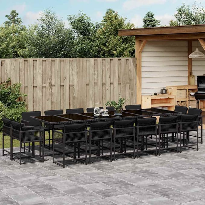 vidaXL - 17-delige - Tuinset - met - kussens - poly - rattan - zwart