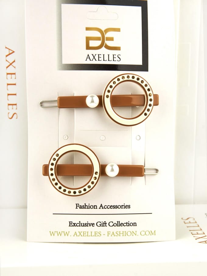 Haarspelden stras & parels (2-set) in geschenkdoos, coffee bruin.