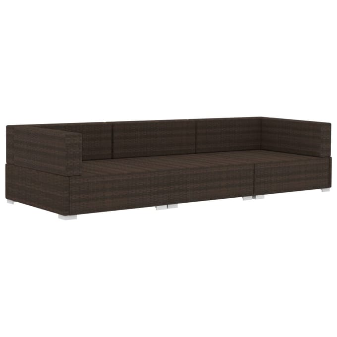 vidaXL - 3-delige - Loungeset - met - kussens - poly - rattan - bruin