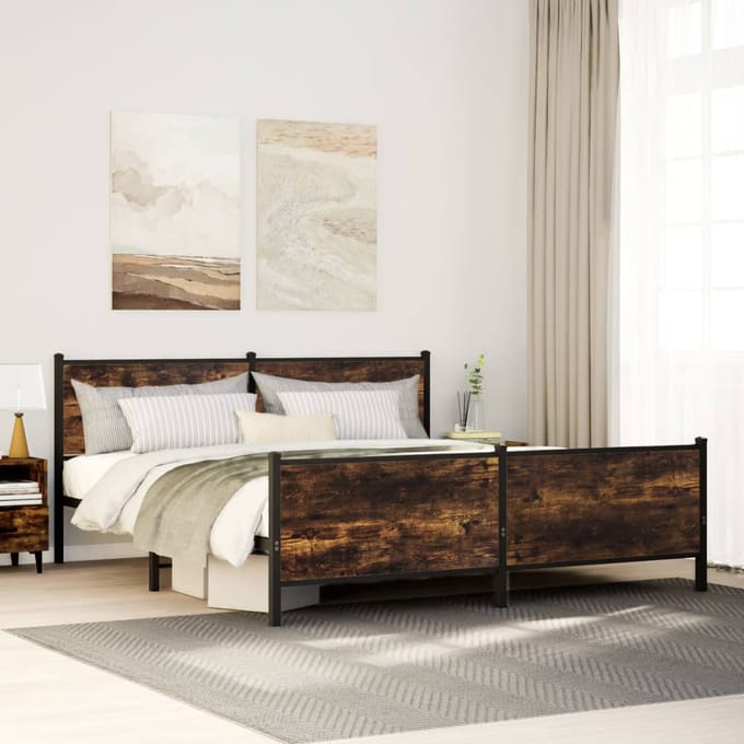 vidaXL - Bedframe - zonder - matras - metaal - gerookt - eikenkleurig - 183x213 - cm