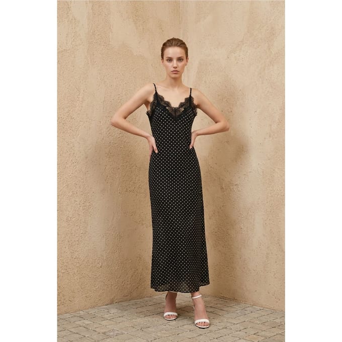 Dames Polka Dot Chiffon Maxi Jurk