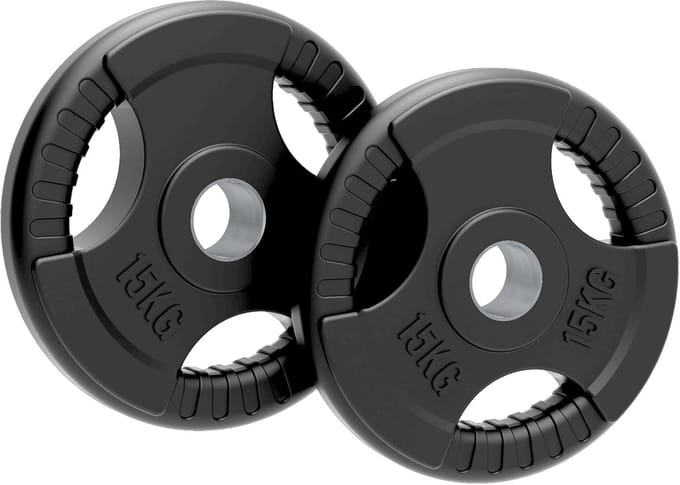 Olympische schijven 15kg paar - tri-grip - rubberlaag - 50mm gat