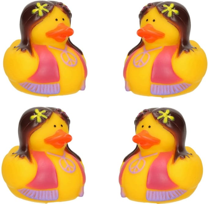Badeendjes - Flower Power - 4 stuks - hippie - geel - 5 cm