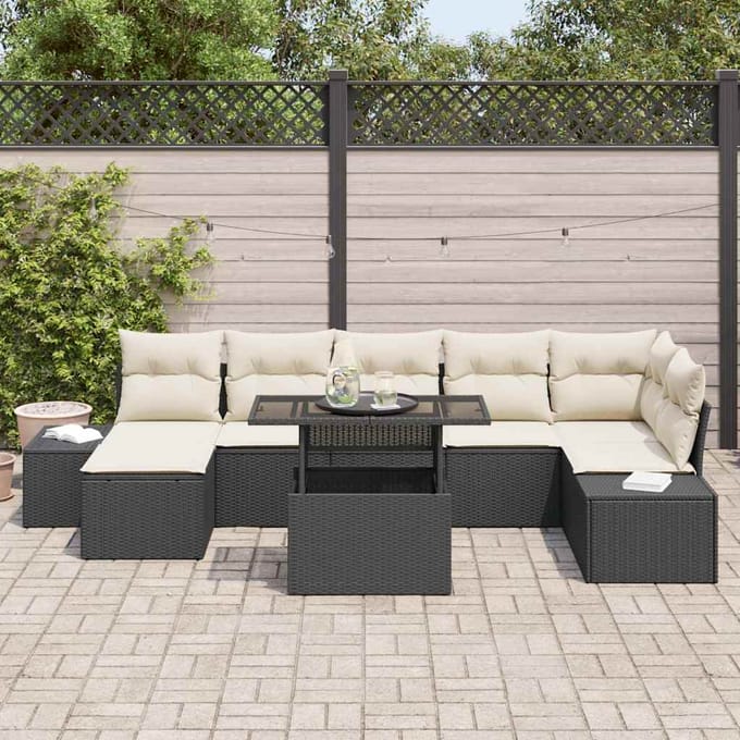 vidaXL - Tuinbank - Set - 8 - st - Zwart - en - Crème - poly - rattan