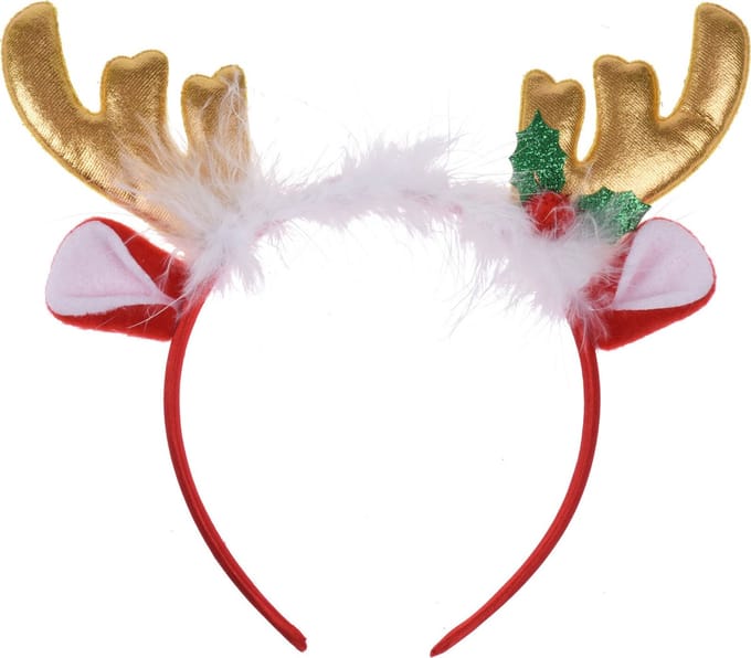 Home & styling Kerst diadeem/haarband - rendier gewei met oren - goud - polyester