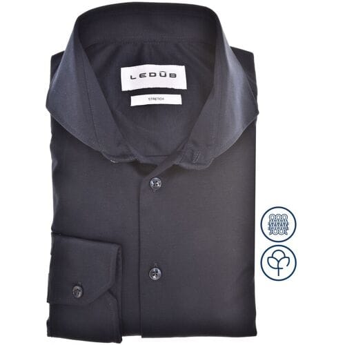 Ledûb Overhemd Cotton Jersey Stretch Shirt Donker Blauw / male