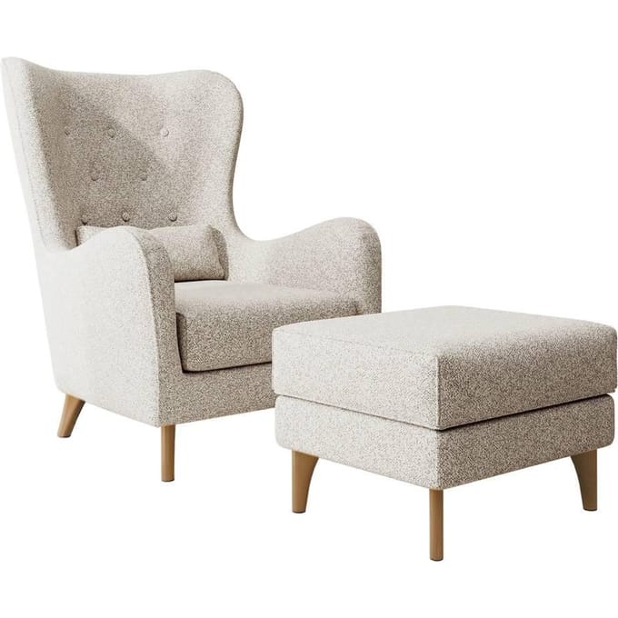 Fauteuil met hocker Casara bouclé | NADUVI Collection