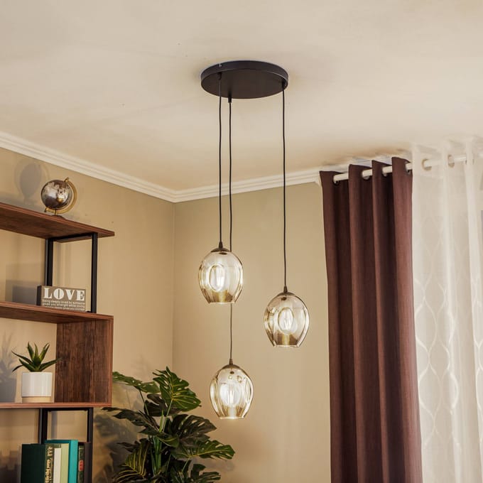 EMIBIG LIGHTING Hanglamp Starla, glas grafiet, 3-lamps rond