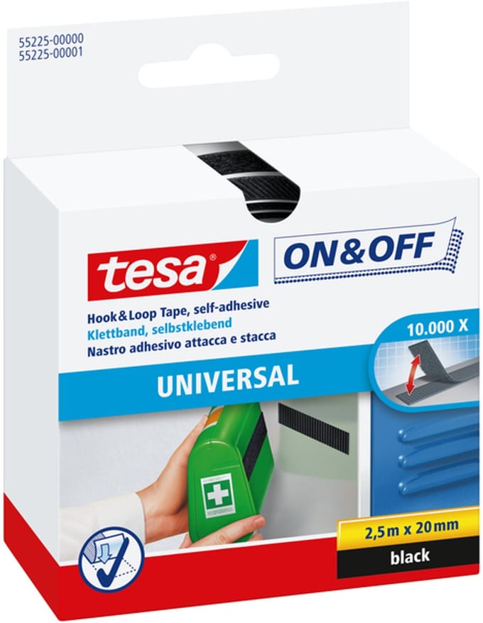 Klittenband tesa® On & Off Zelfklevend 2.5mx20mm zwart | 6 stuks